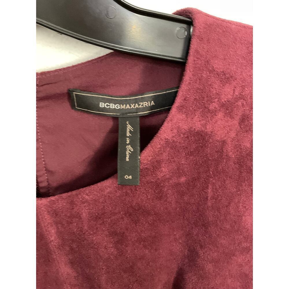 BCBGMAXAZRIA Faux Suede Burgundy Short Sleeve Fit & Flare Mini Dress Sz 4 Small - Picture 6 of 7